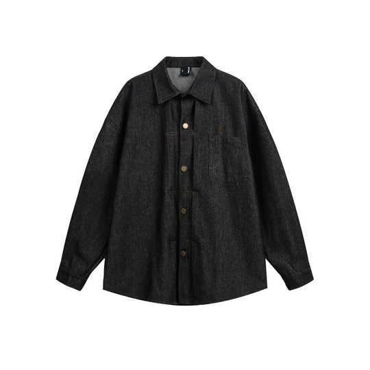 Unisex Oversize-Arbeitsoverhemd aus Tweed-Wollmix mit Brusttasche und Metallknopfleiste Shop Nory