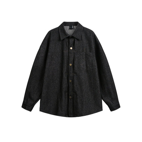 Unisex Oversize-Arbeitsoverhemd aus Tweed-Wollmix mit Brusttasche und Metallknopfleiste Shop Nory