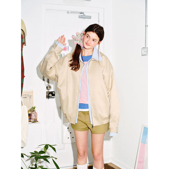 Damen Kurz geschnittene Boxy‑Blousonjacke mit gestreiftem Hemdkragen Shop Nory