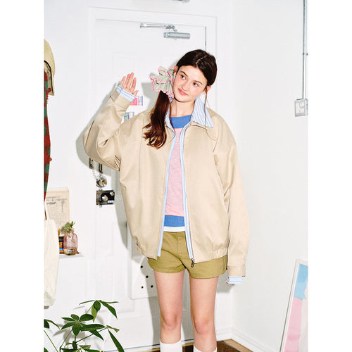 Damen Kurz geschnittene Boxy‑Blousonjacke mit gestreiftem Hemdkragen Shop Nory