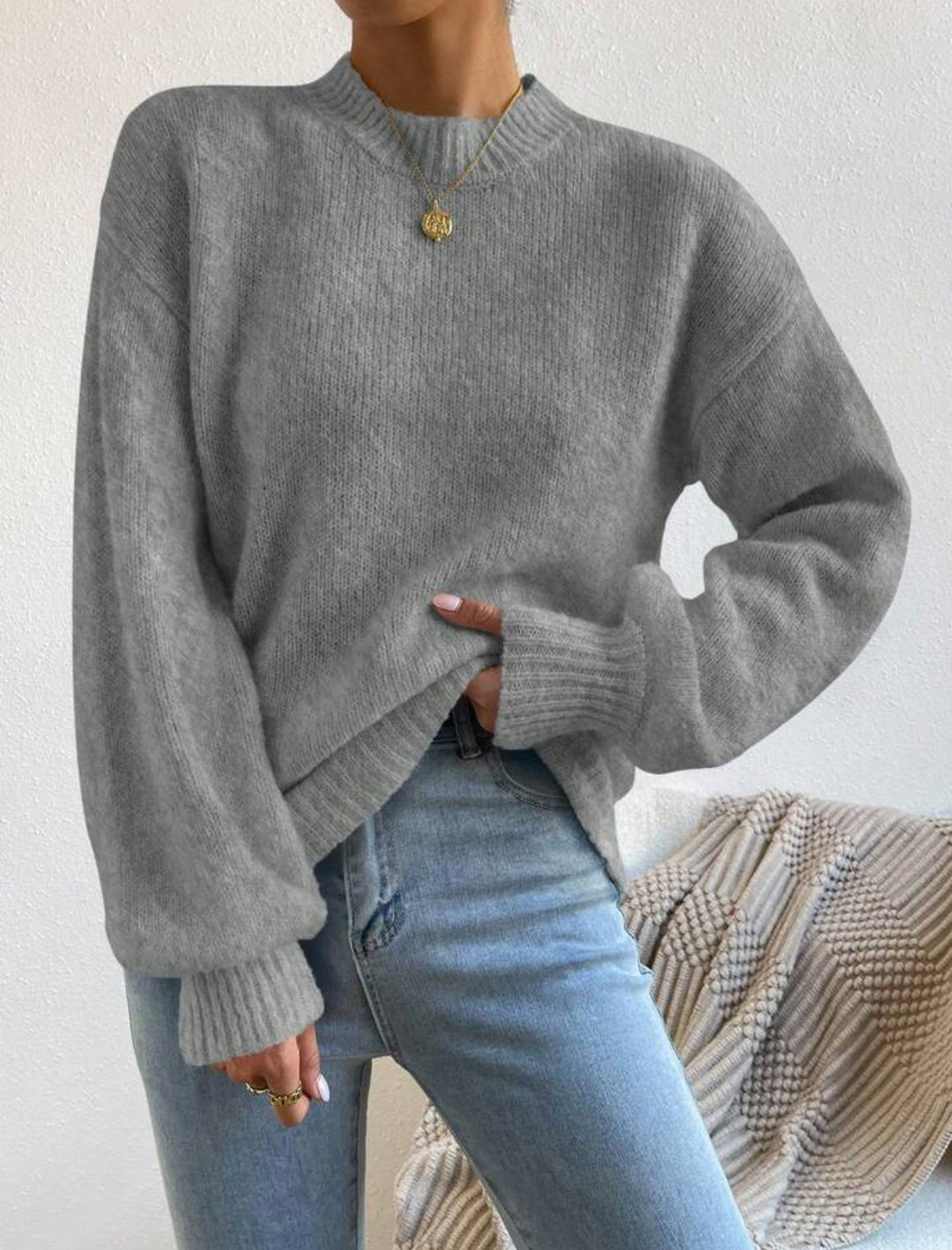 Damen Oversize Feinstrickpullover mit angedeutetem Mohair‑Effekt und verlängerten Rippbündchen Shop Nory