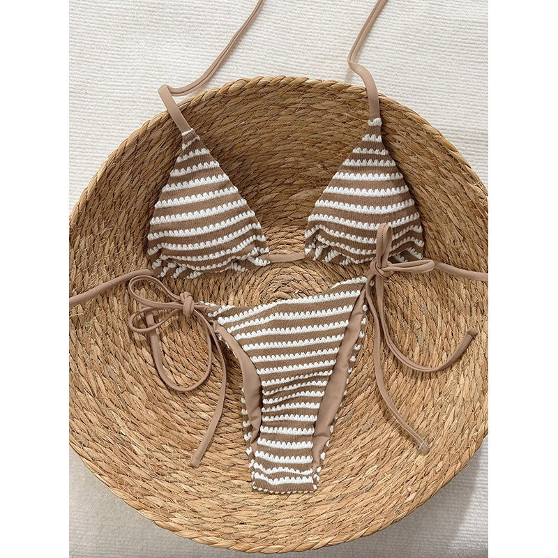 Damen Triangel-Bikini mit verstellbaren BindShopnoryändern und trendigem Streifenmuster Shopnory