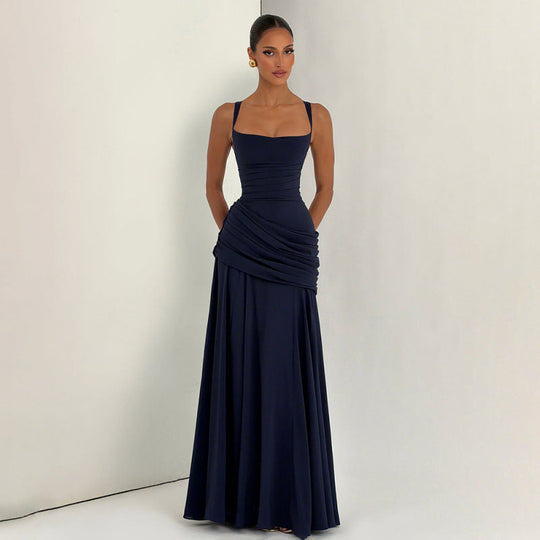 Damen Elegantes Maxikleid mit raffiniertem Raffung und schmalen Spaghetti-Trägern