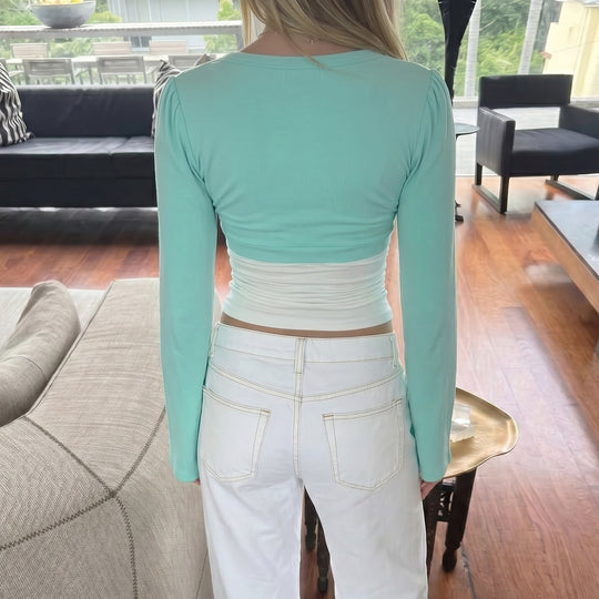 Damen nan Bolero-Overlay-Top mit tiefem V-Ausschnitt, ausgestellten Trompetenärmeln und integrierter Camisole Shop Nory
