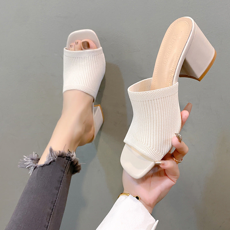 Damen Strick‑Mule mit offenem Zehenbereich und mittelhohem Blockabsatz Shop Nory