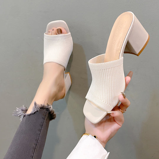 Damen Strick‑Mule mit offenem Zehenbereich und mittelhohem Blockabsatz Shop Nory