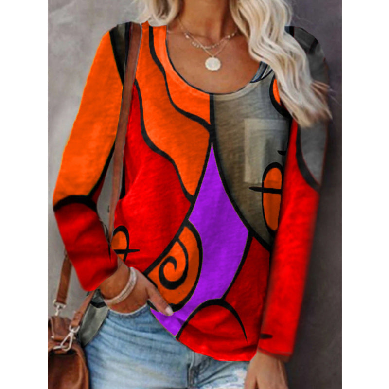Damen Langarmshirt mit abstraktem Farbstreifenprint und lockerem Schnitt Shop Nory