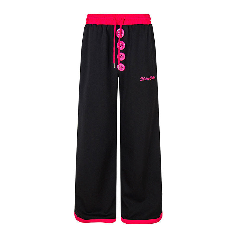 Damen Weite Lounge-Hose mit Zierknopfleiste, hohem Bund und Kordelzug Shop Nory
