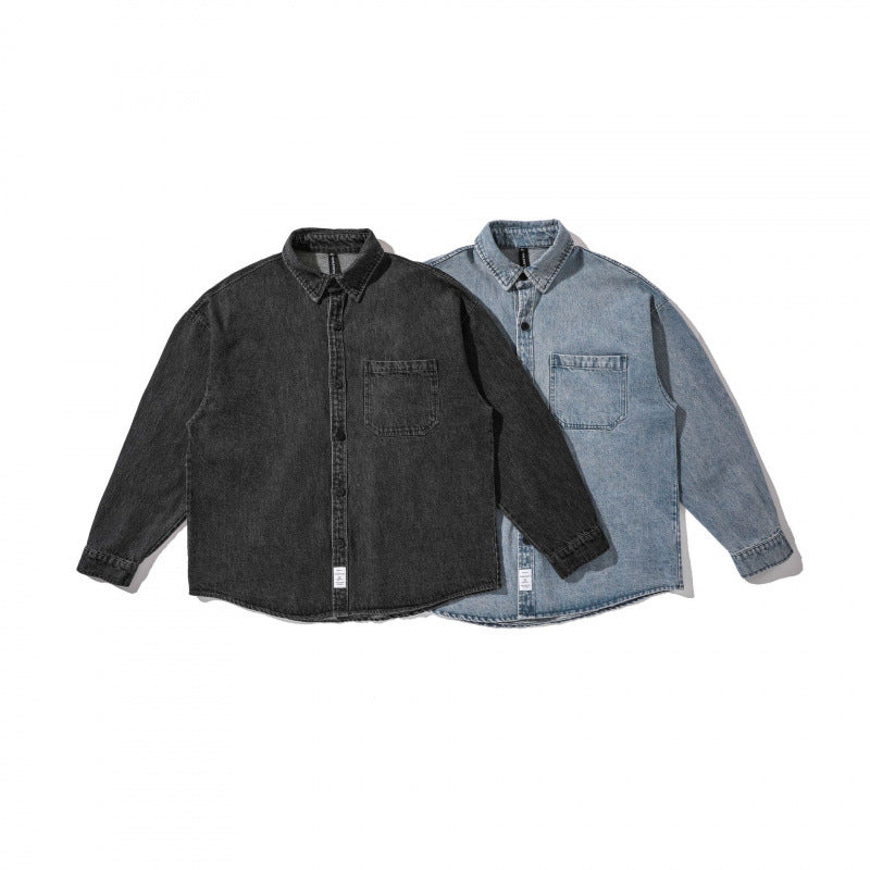Unisex Kastenförmige Oversized Denim Hemdjacke mit Brusttasche und verwaschener Optik Shop Nory