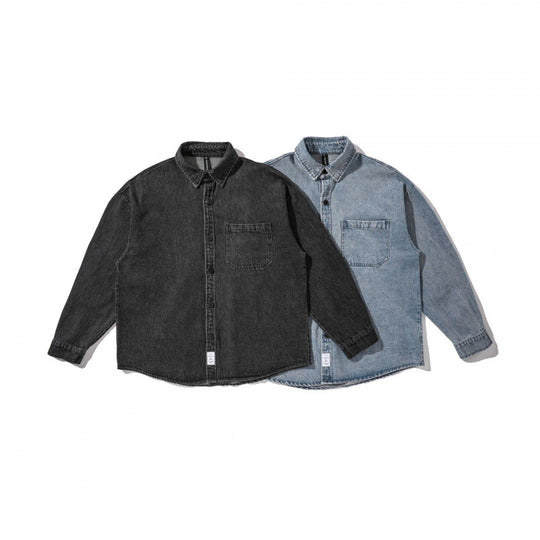 Unisex Kastenförmige Oversized Denim Hemdjacke mit Brusttasche und verwaschener Optik Shop Nory