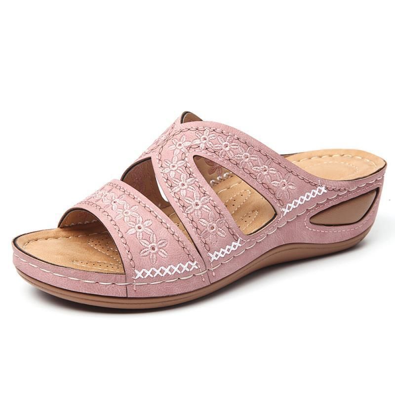 Damen Komfortable Wedge-Pantoletten mit floralem Cut-Out-Design Shopnory