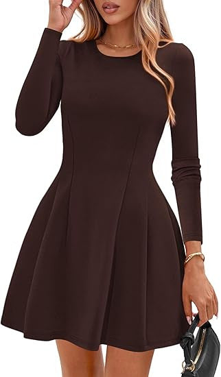 Damen Langärmeliges A-Linien Skaterkleid mit figurschmeichelnden Nähten Shop Nory