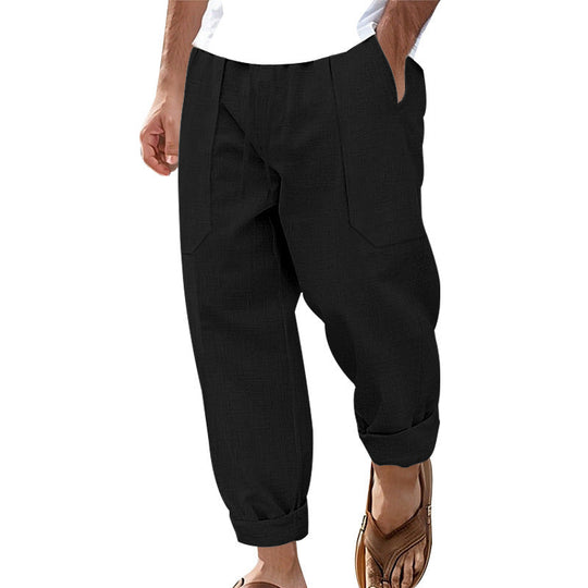 Herren lockere Leinen-Hose mit Seitentaschen