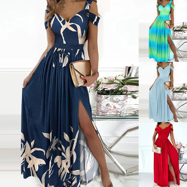 Damen Maxikleid mit Schulterträgern und elegantem Schlitz