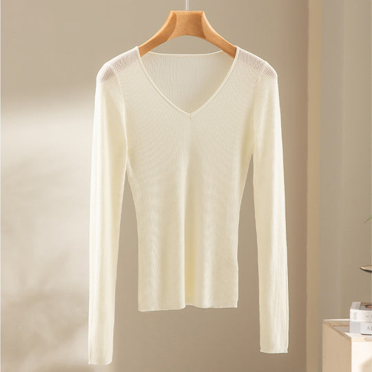 Damen Feiner gerippter Feinstrickpullover mit V-Ausschnitt und taillierter Silhouette Shop Nory