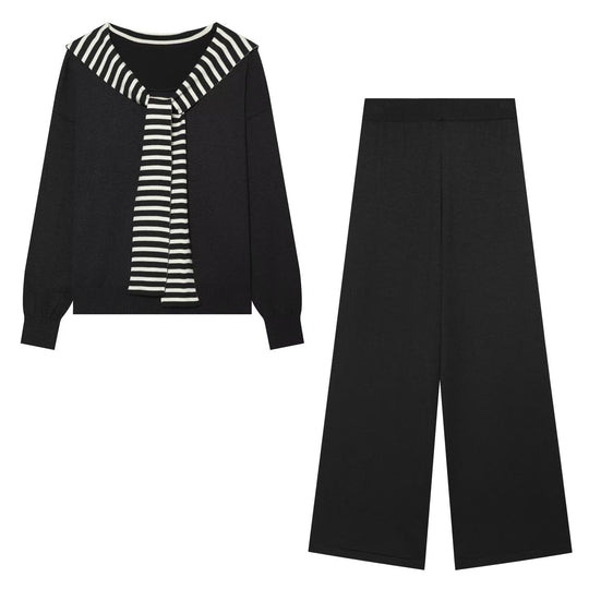 Damen Strickset mit Matrosenkragen-Pullover und weiter Culottehose Shop Nory