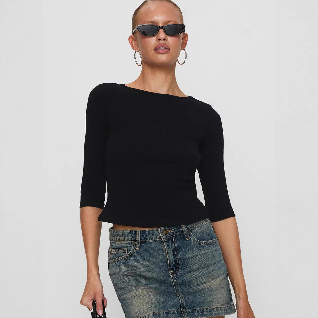 Damen figurbetontes Cropped Oberteil aus hochwertigem Rippmaterial