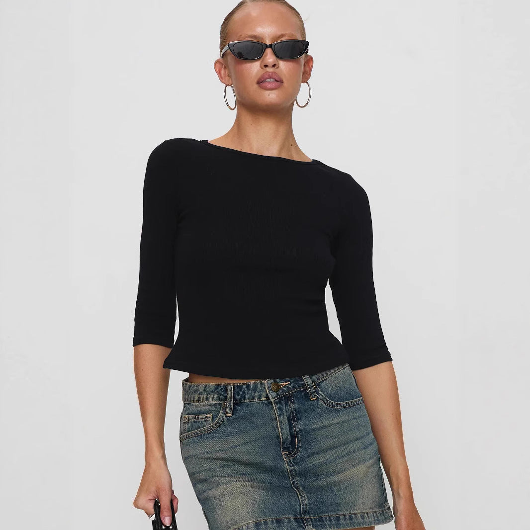 Damen figurbetontes Cropped Oberteil aus hochwertigem Rippmaterial