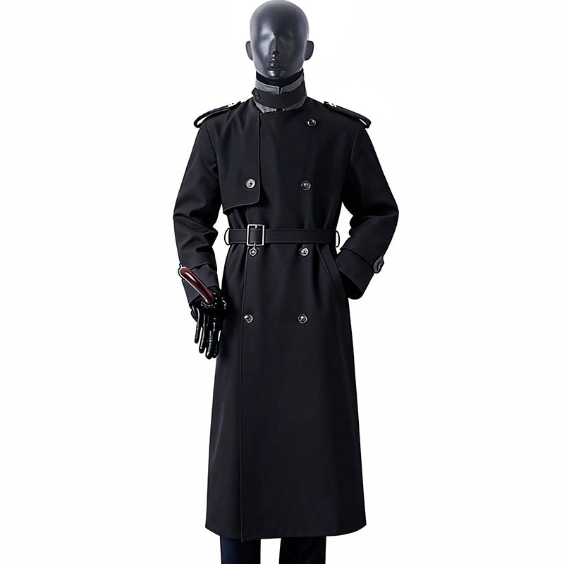 Herren Zeitloser Maxilanger Trenchcoat im Military-Stil mit Sturmklappe und Taillengürtel Shop Nory