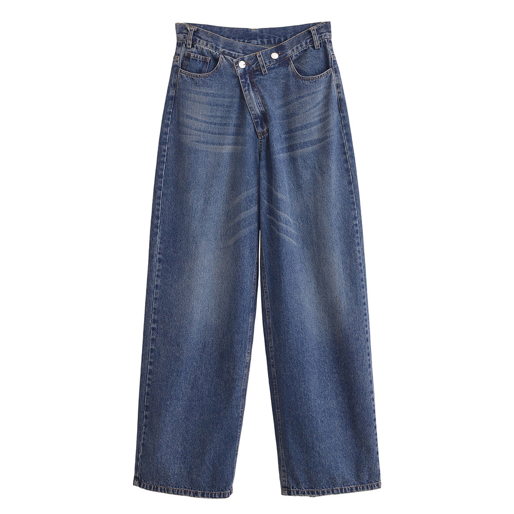 Damen Hochtaillierte weite Denim-Jeans mit asymmetrischem Bund und Culotte-Schnitt Shop Nory