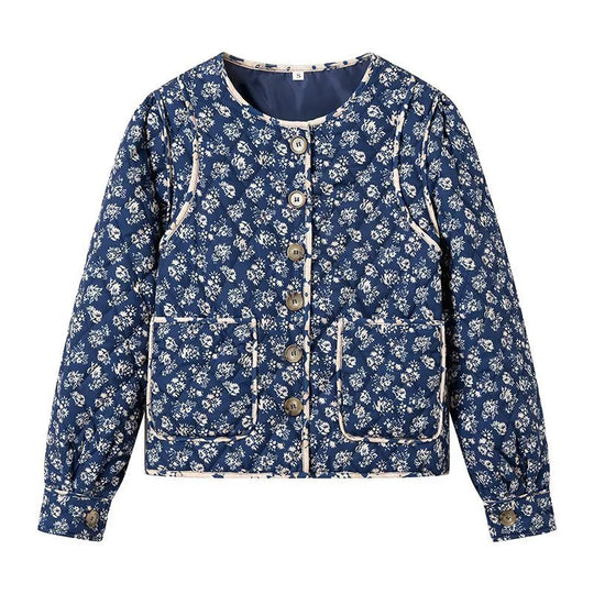 Damen Steppjacke mit floralem Allover‑Muster, rundem Ausschnitt und aufgesetzten Taschen Shop Nory