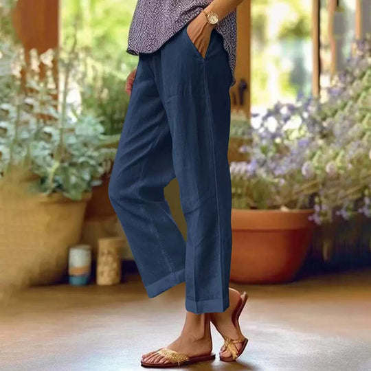 Damen Leinenhose mit weitem Schnitt und praktischen Taschen