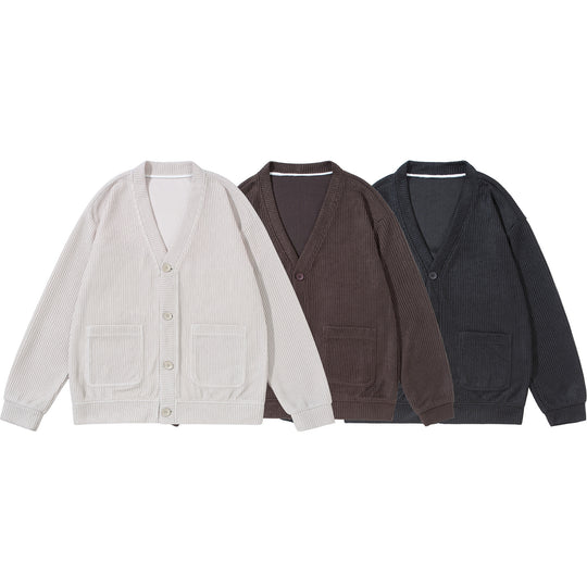 Unisex Strukturiertes Knopf-Cardigan mit V-Ausschnitt und aufgesetzten Taschen Shop Nory