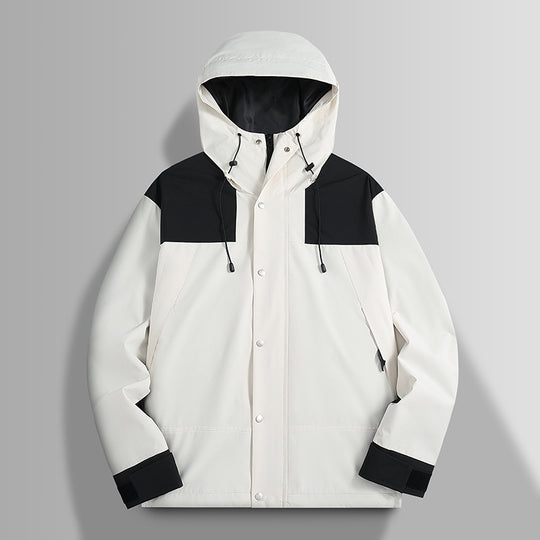 Herren zweifarbiger wind- und wasserdichter Kapuzenparka mit verstellbaren Bündchen Shop Nory