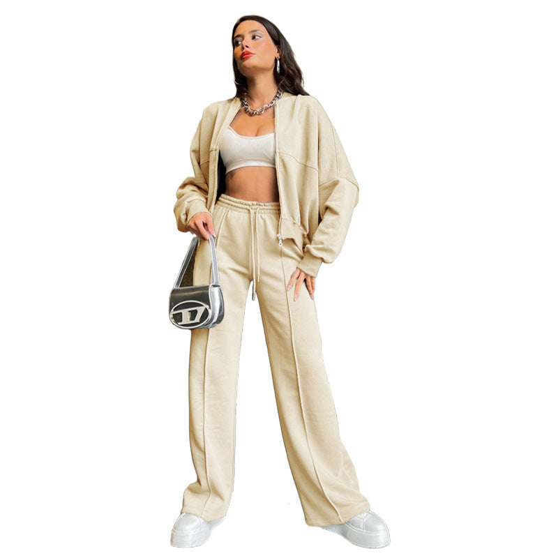 Damen Oversized Zip-Hoodie-Set mit Cropped Top und weiter Naht-Sweathose Shop Nory