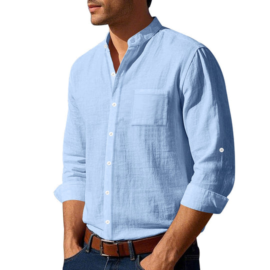 Herren nan leichtes Leinenhemd mit Stehkragen und aufgesetzter Brusttasche in regular Fit Shop Nory