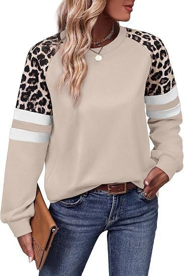 Damen Sweatshirt mit Raglanärmeln, Leo‑Print und Kontraststreifen Shop Nory