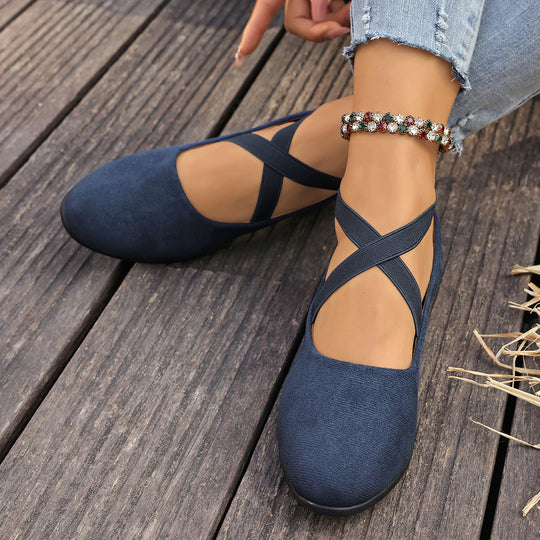 Damen Keil-Ballerinas mit gekreuzten Elastikriemen und weichem Memory-Fußbett Shop Nory