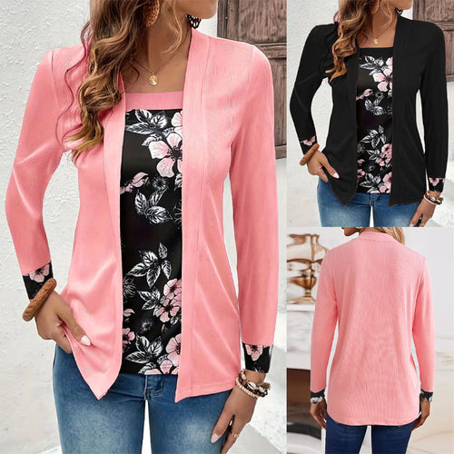 Damen Offener Longcardigan mit strukturierter Crinkle‑Optik und floralem Einsatztop Shop Nory