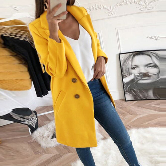 Damen Lang geschnittener Mantel-Blazer mit Reverskragen und Eingrifftaschen Shop Nory
