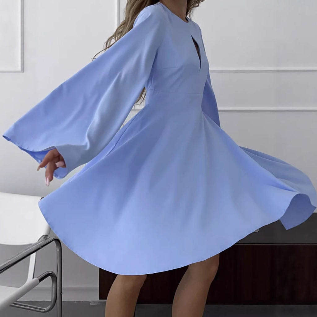 Damen Elegantes Wickelkleid mit weit ausgestellten Ärmeln und tiefem Ausschnitt