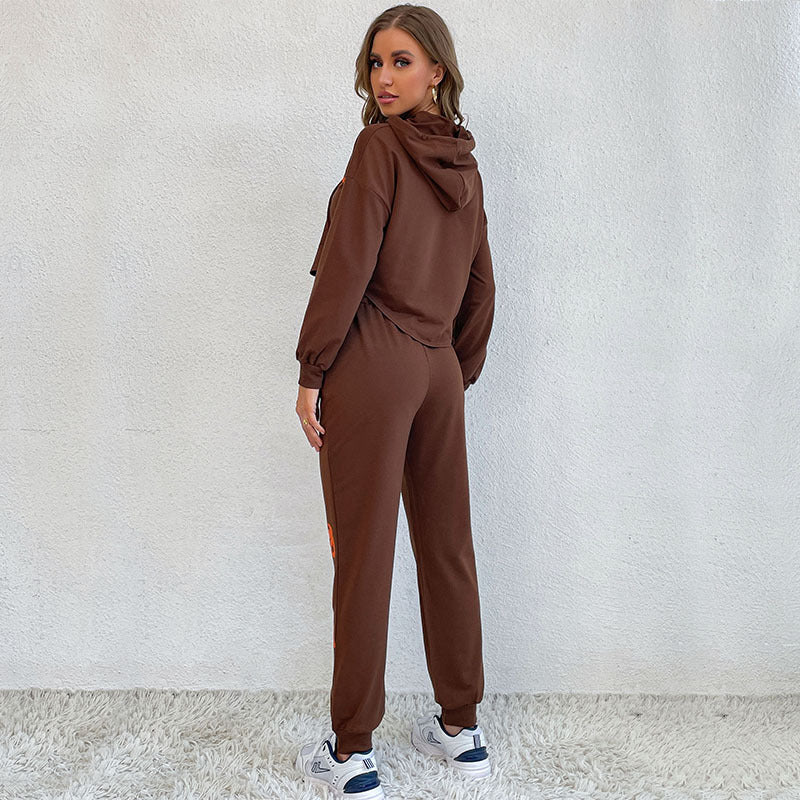 Damen Cropped Kapuzenpullover- und Jogginghose-Set mit Smiley-Print Shop Nory
