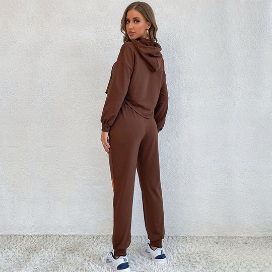 Damen Cropped Kapuzenpullover- und Jogginghose-Set mit Smiley-Print Shop Nory