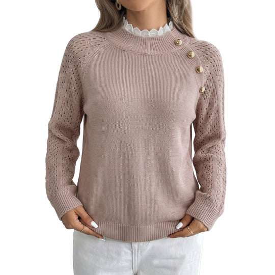 Damen Bequemer Pullover mit Lochmuster und Knopfdetails Shop Nory
