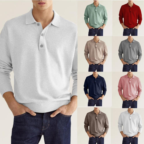 Herren Feinstrick-Polo-Sweater mit langen Ärmeln, gerippten Bündchen und subtiler Knopfleiste EB