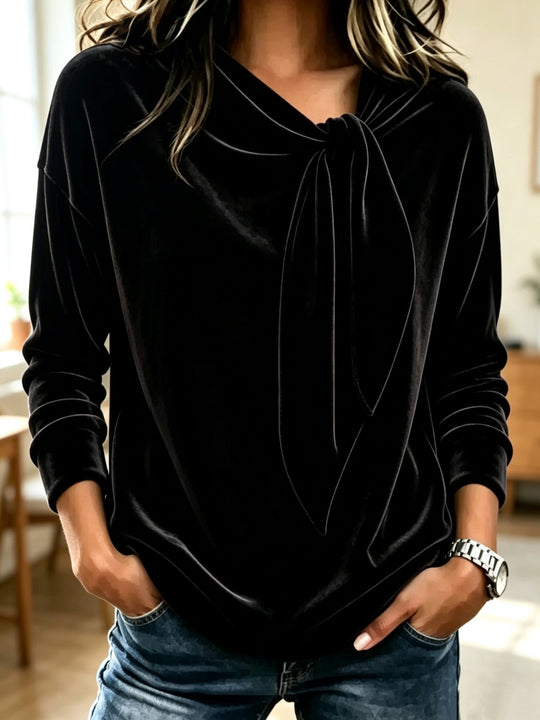 Damen Drapiertes Velours-Sweatshirt mit Knotenschalkragen Shop Nory