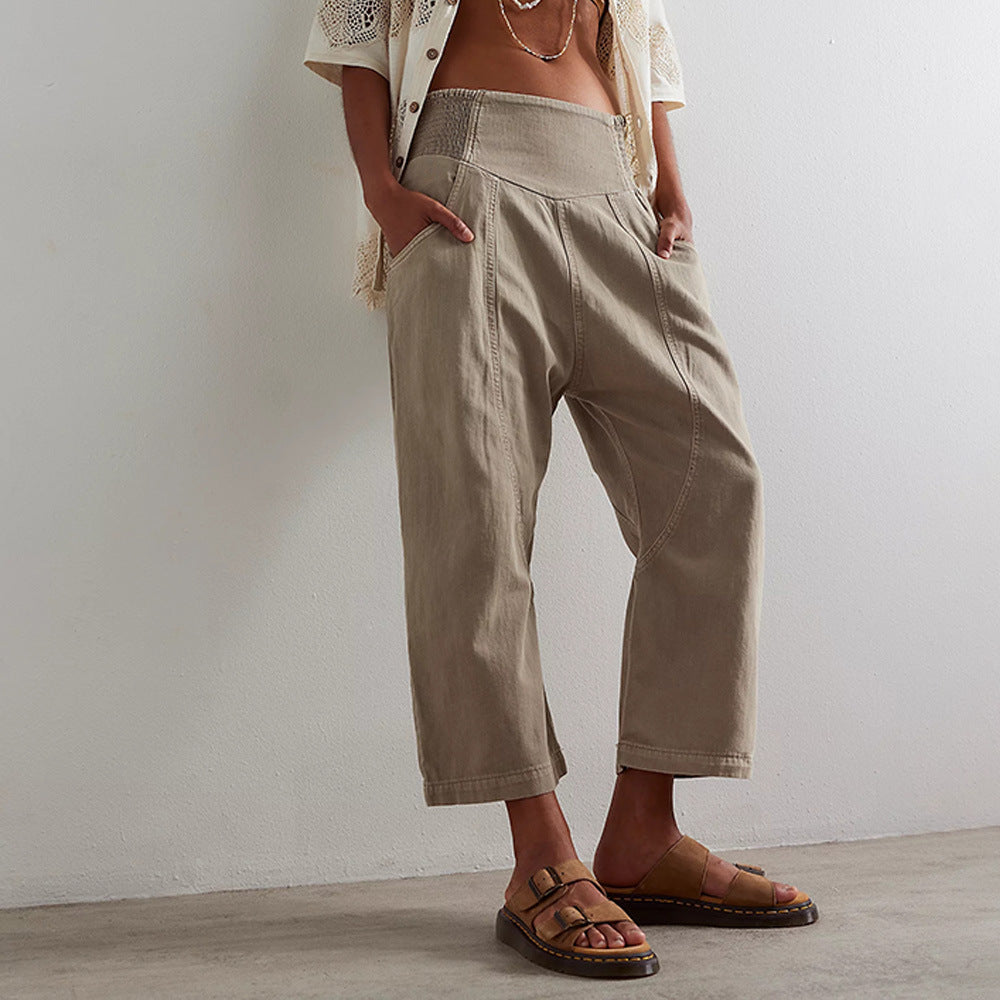 Damen lässige Loose-Fit Jeans mit elastischem Bund und geräumigen Taschen