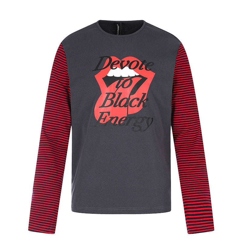 Herren Langarmshirt mit kontrastreifen-Ärmeln und großflächigem Lippen-Statementprint Shop Nory