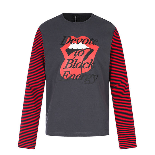 Herren Langarmshirt mit kontrastreifen-Ärmeln und großflächigem Lippen-Statementprint Shop Nory
