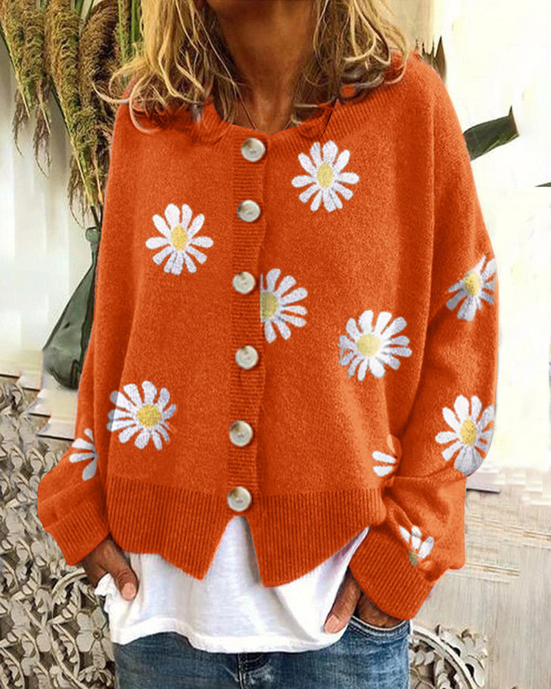 Damen gestreifte Strickjacke mit Blumenmuster
