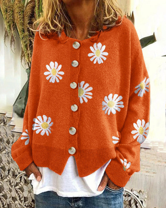 Damen gestreifte Strickjacke mit Blumenmuster