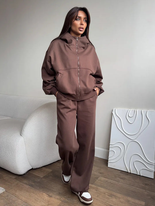 Damen Oversized Hoodie-Jacke mit hoher Stehkapuze und gerader Relax-Sweathose Shop Nory