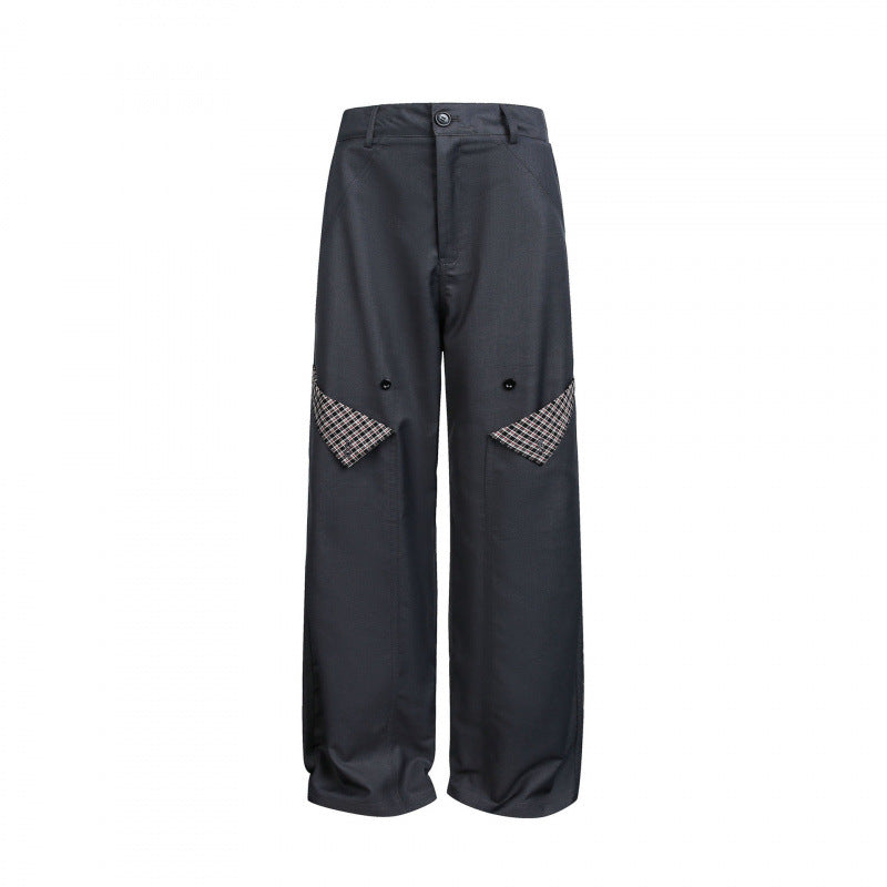 Damen Weite Cargo‑Hose mit Karomuster‑Einsätzen und dekorativen Knopfleisten Shop Nory