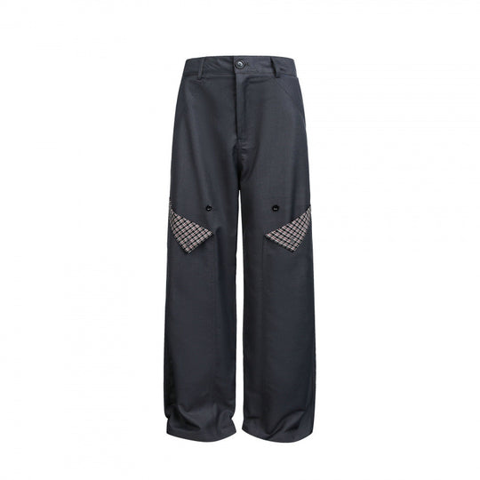 Damen Weite Cargo‑Hose mit Karomuster‑Einsätzen und dekorativen Knopfleisten Shop Nory