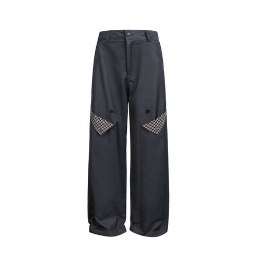 Damen Weite Cargo‑Hose mit Karomuster‑Einsätzen und dekorativen Knopfleisten Shop Nory