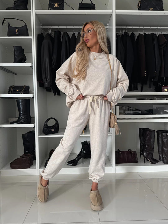 Damen weiches Lounge-Set aus Baumwollmix mit Tunnelzug und elastischen Bündchen Shop Nory
